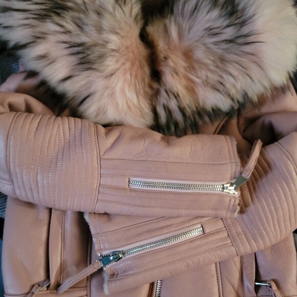 Suede Leather, Real Fox Fur Coat - Picture 4 of 5